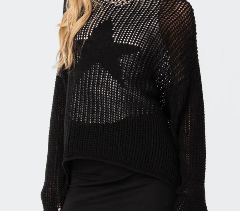 Star Round Neck Long Sleeve Knit Top