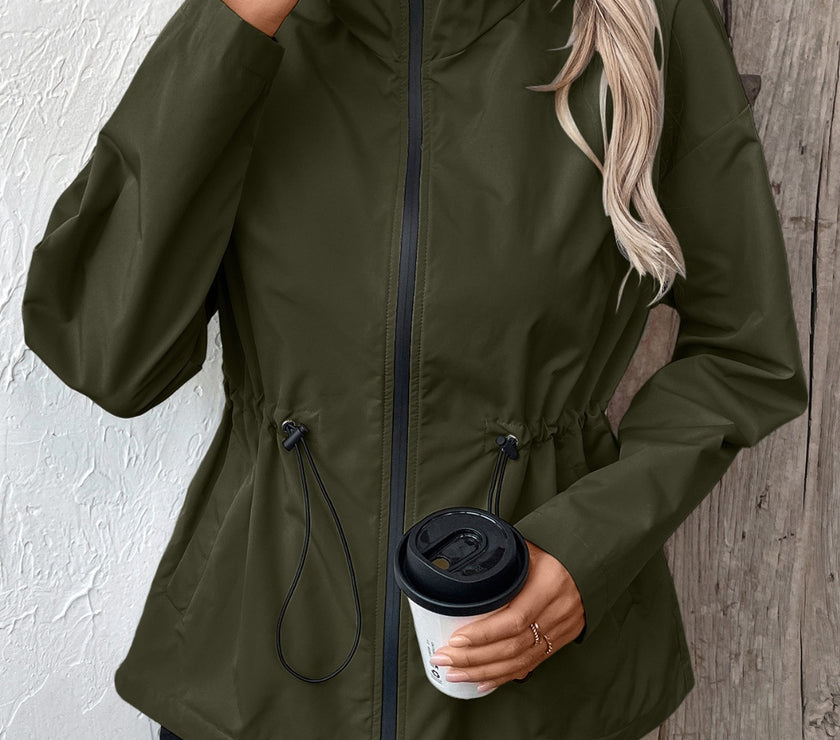 Ivy Lane Drawstring Zip Up Hooded Jacket