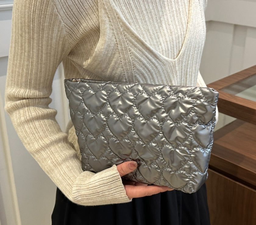 Ruched Heart Clutch with Zipper