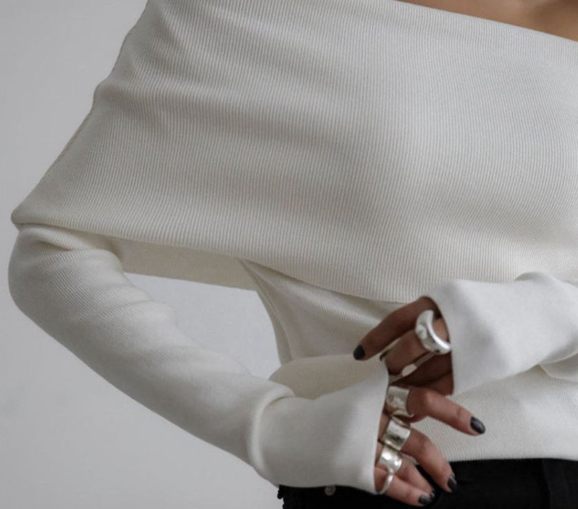 Off-Shoulder Long Sleeve Knit Top