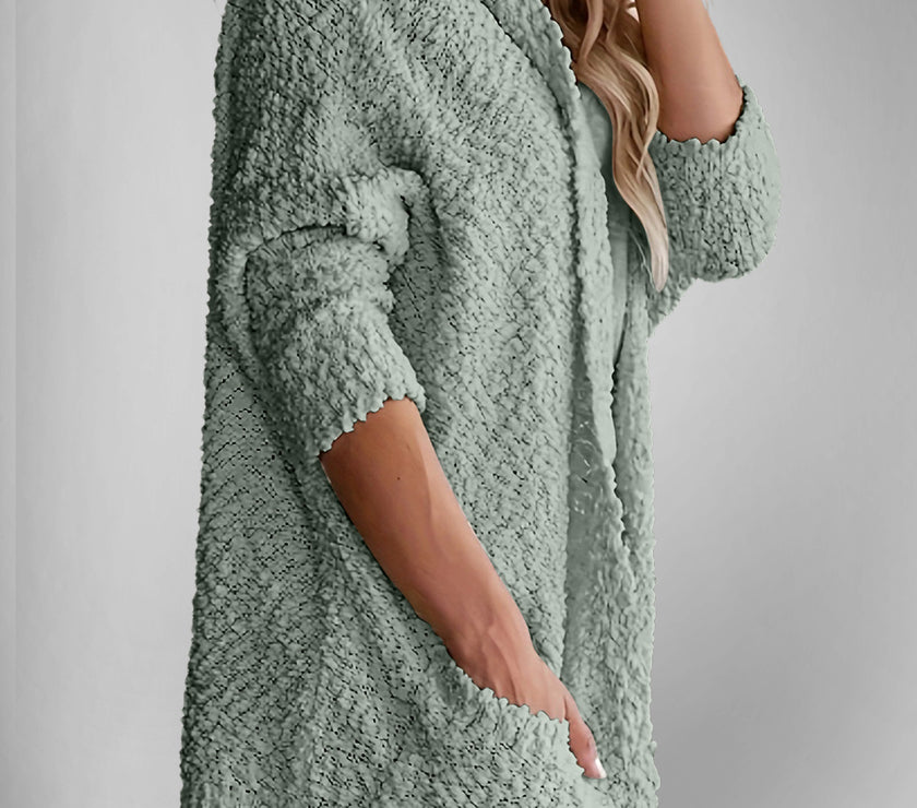 Double Take Pocketed Open Front Long Sleeve Cardigan