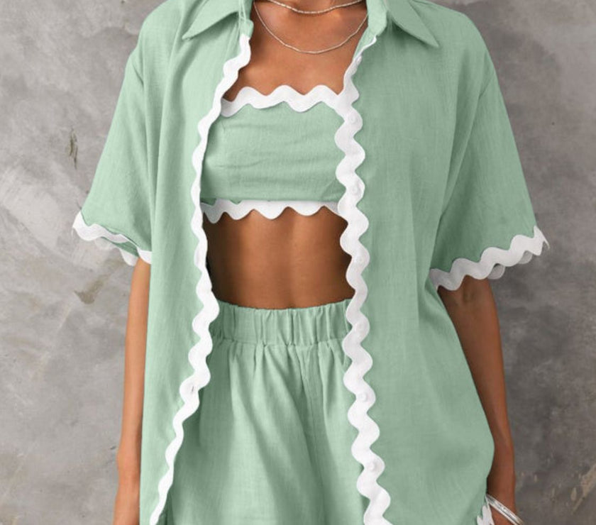 Contrast Trim Half Sleeve Top and Shorts Set