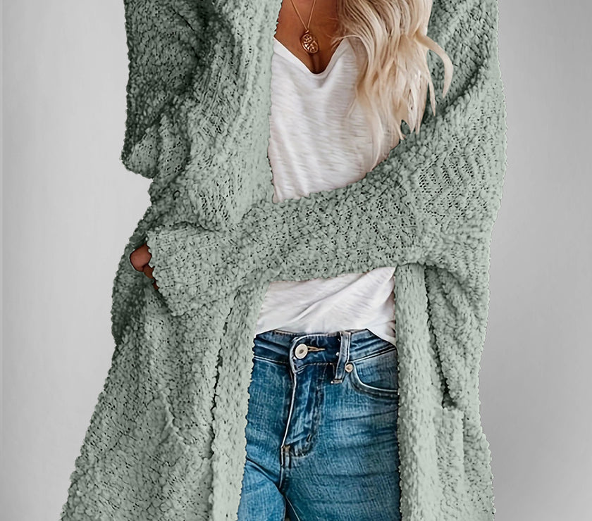 Double Take Pocketed Open Front Long Sleeve Cardigan