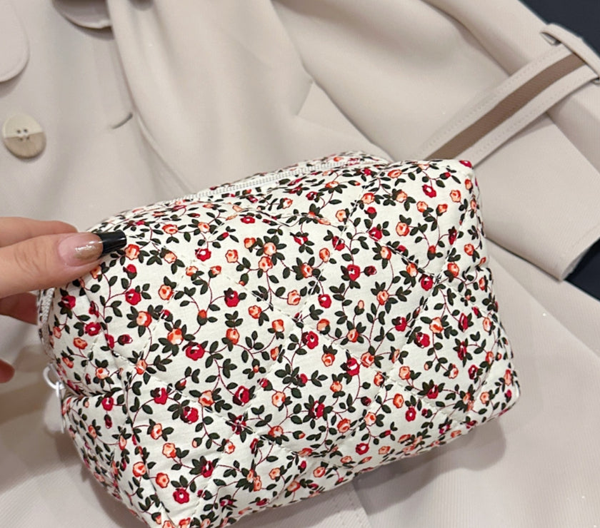 Floral Quilted Clutch with Plaid Lining