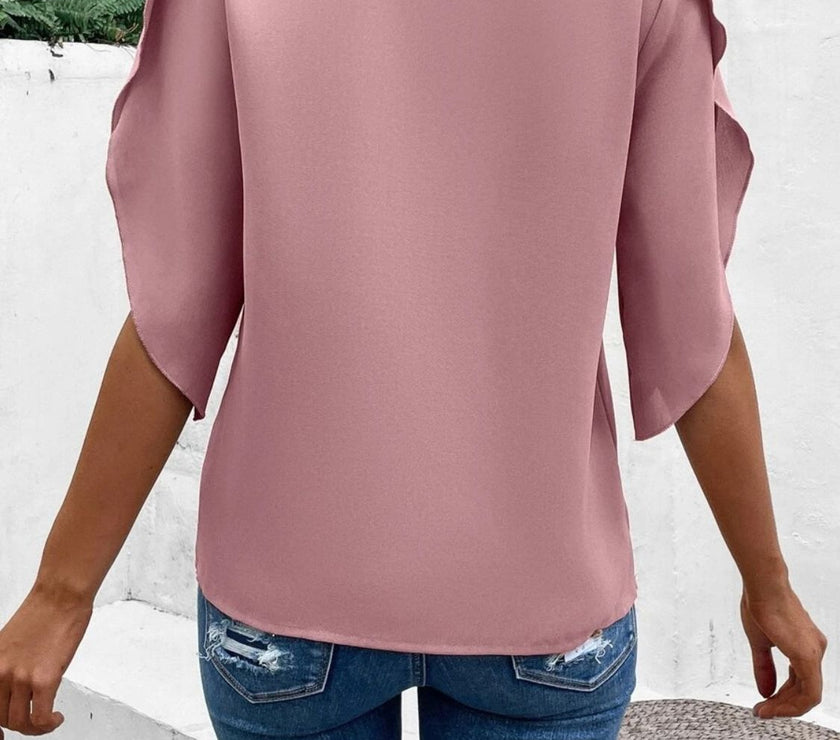 Lace Detail V-Neck Half Sleeve Blouse