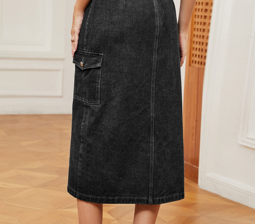 Button Down Midi Denim Skirt