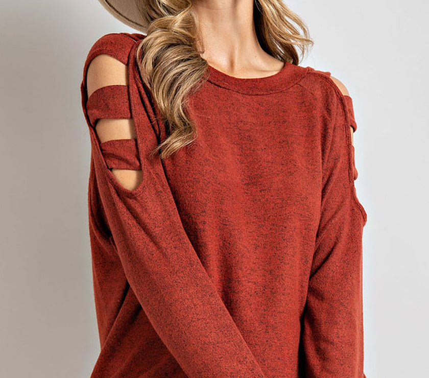 Cutout Round Neck Long Sleeve Top