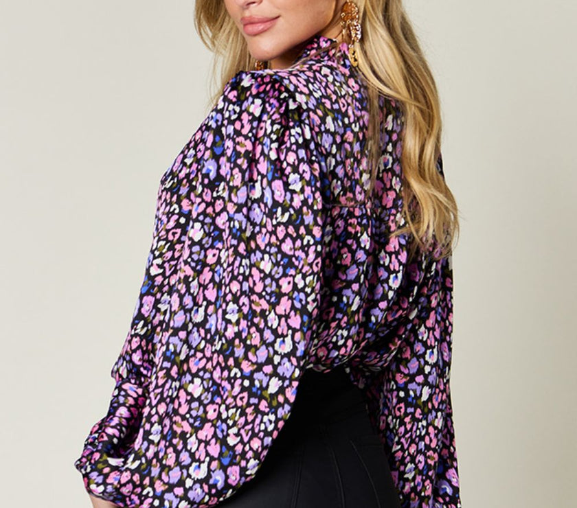 Double Take Full Size Printed Balloon Sleeve Shirt