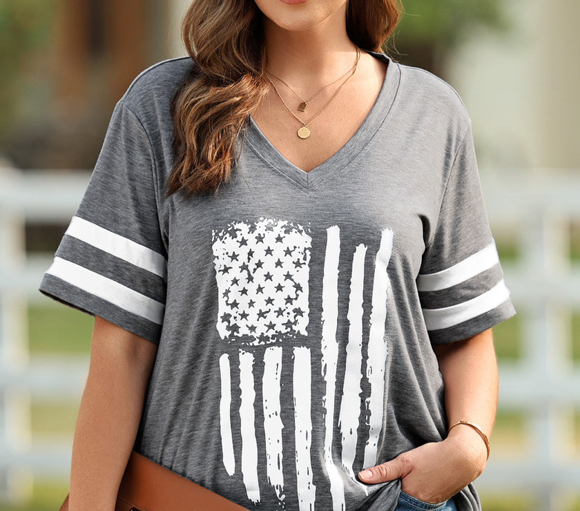 Plus Size US Flag Graphic V-Neck Tee