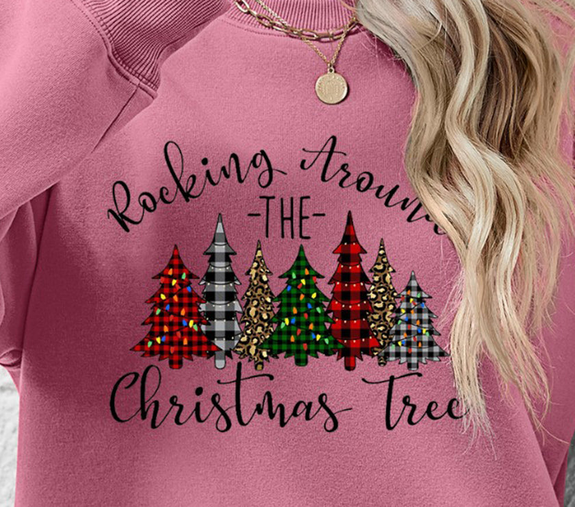 Christmas Tree Graphic Round Neck Sweatshirt