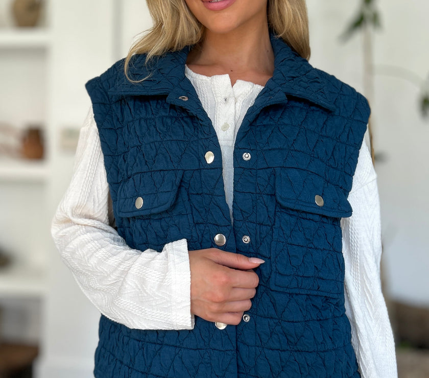 Double Take Full Size Pocketed Texture Snap Down Vest Coat