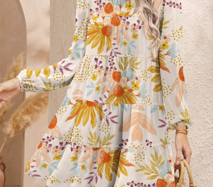 FAM-FAM Tiered Printed Long Sleeve Mini Dress