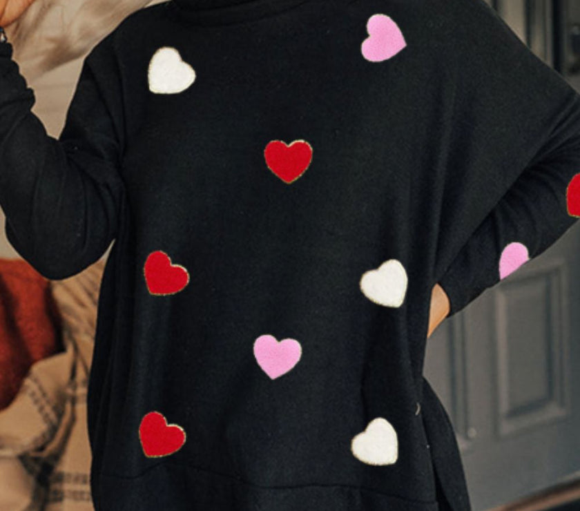 Valentine’s Day Heart Patched Turtleneck Long Sleeve Top