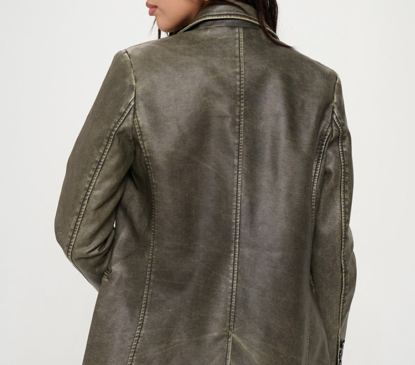 Coalition LA Single-Breasted Vegan Leather Blazer