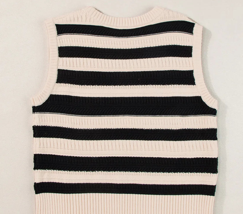 Color Block Round Neck Sweater Vest