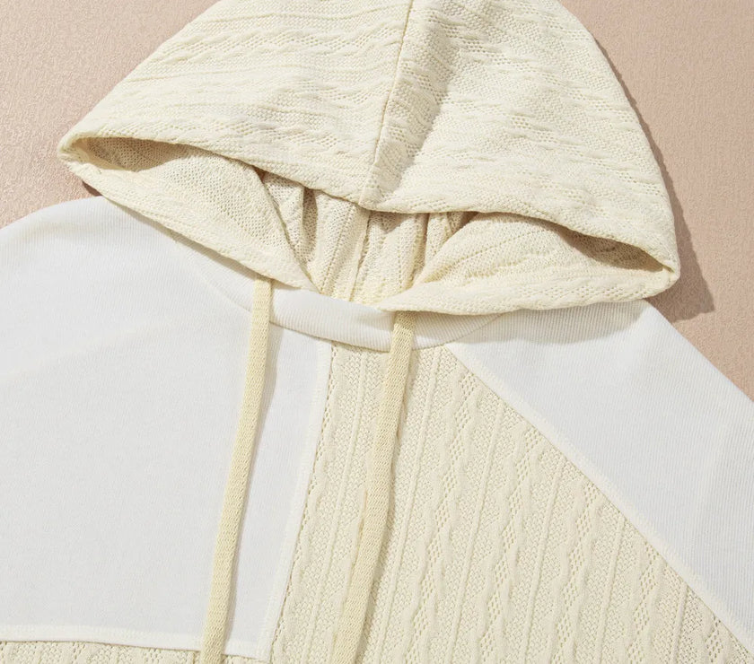 Plus Size Drawstring Color Block Long Sleeve Hoodie