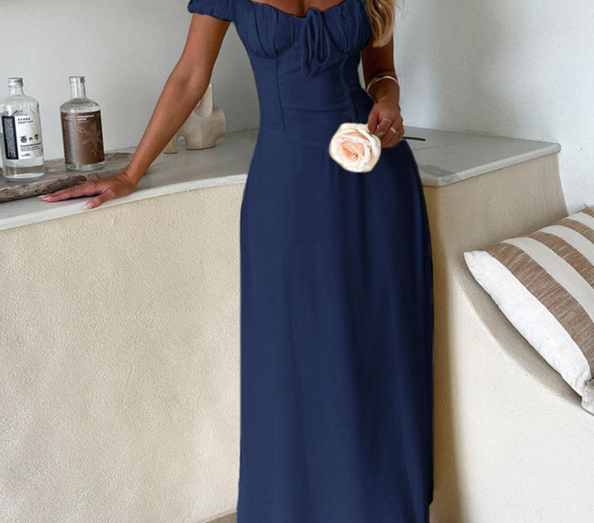 Devine Sweetheart Neck Short Sleeve Maxi Dress