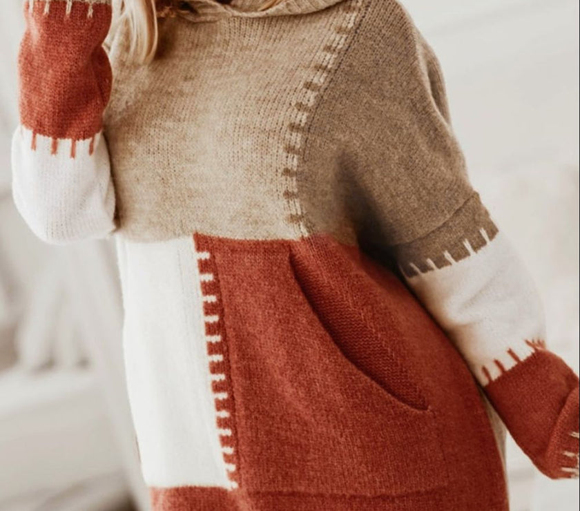 Color Block Kangaroo Pocket Hooded Sweater