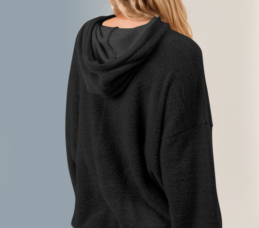 Double Take Half Zip Long Sleeve Hoodie with Kangaroo Pocket