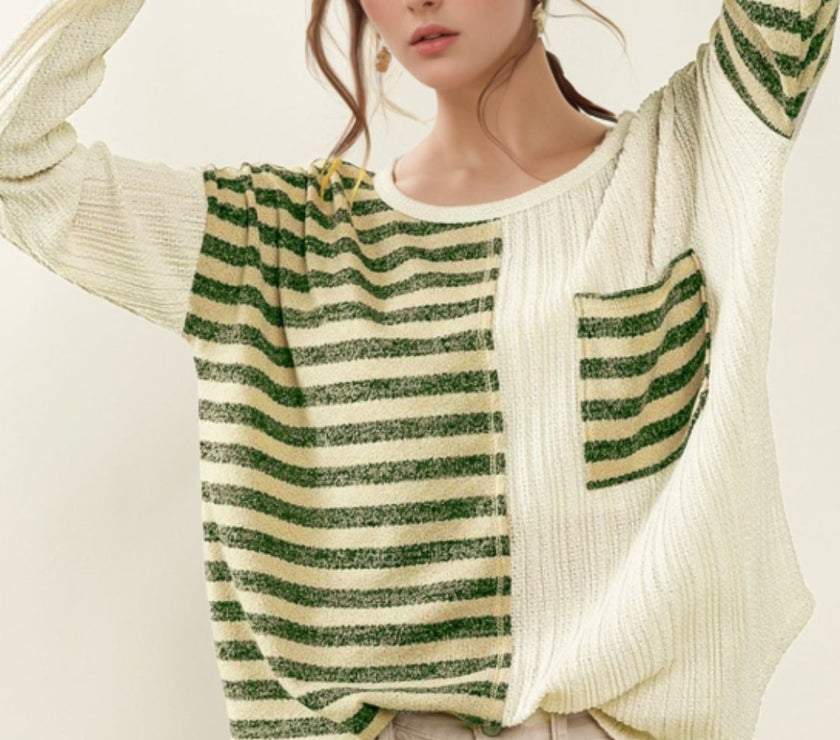 Striped Round Neck Long Sleeve Top