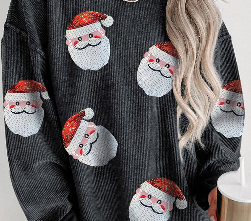 Sequin Santa Patch Ribbed Sweatshirt