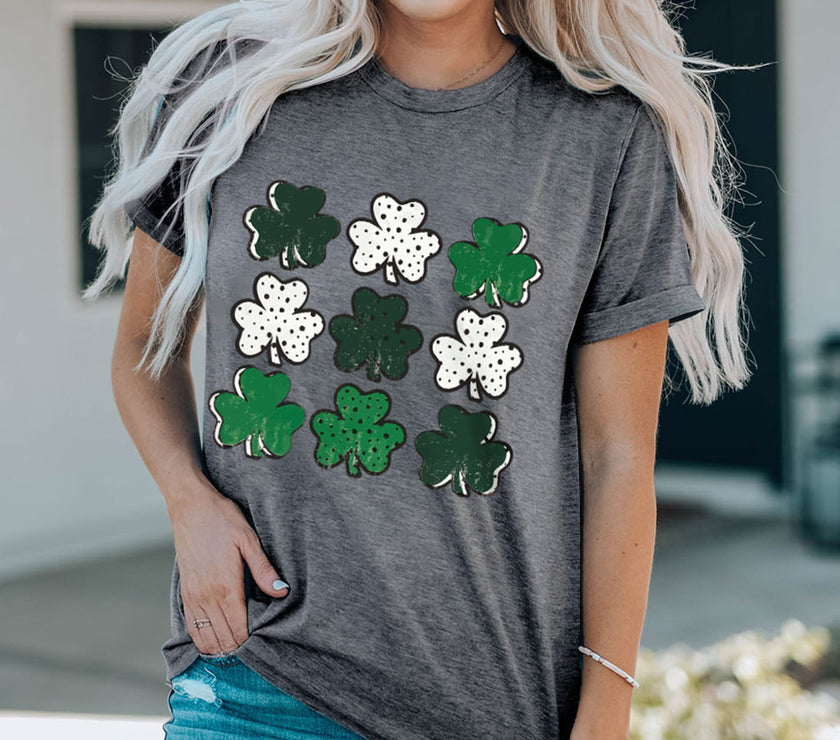 Lucky Clover Round Neck Short Sleeve T-Shirt