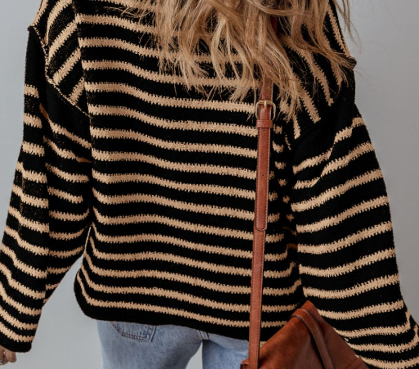 Stripe Drop Shoulder Round Neck Sweater