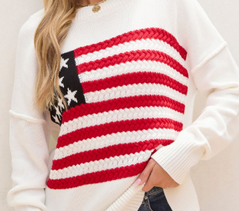US Flag Side Slit Drop Shoulder Sweater