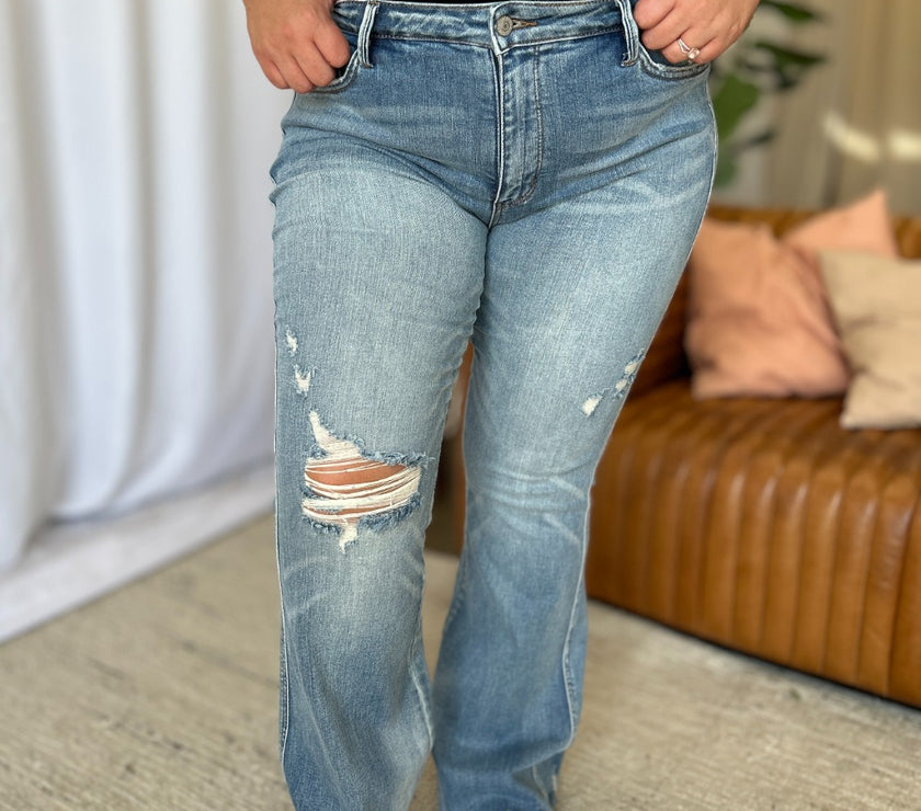 Judy Blue Full Size Medium Rise Tummy Control Destroy Flare