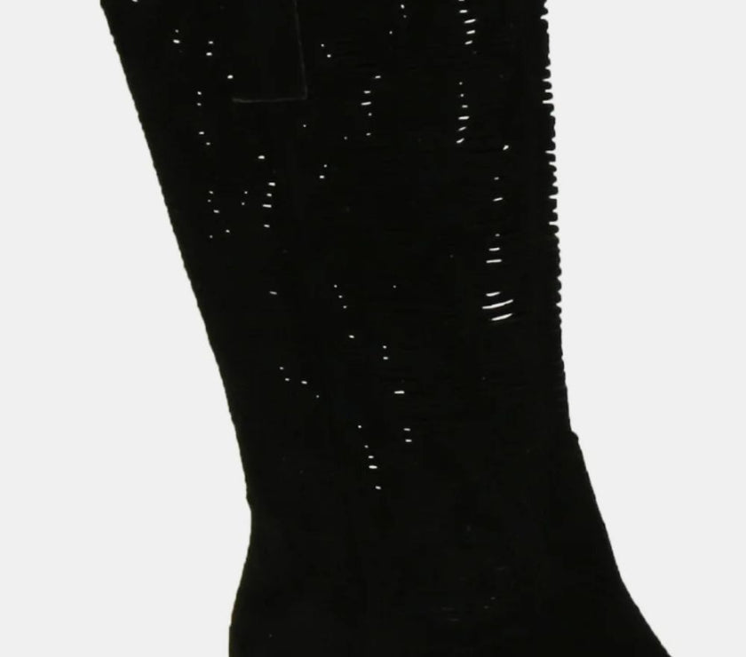 Beast Fashion Faux Suede Laser Cut Detail Block Heel Boots