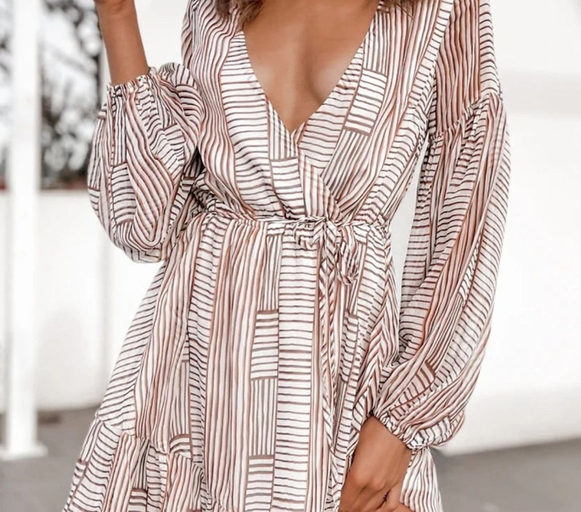 Cutout Back Surplice Long Sleeve Dress