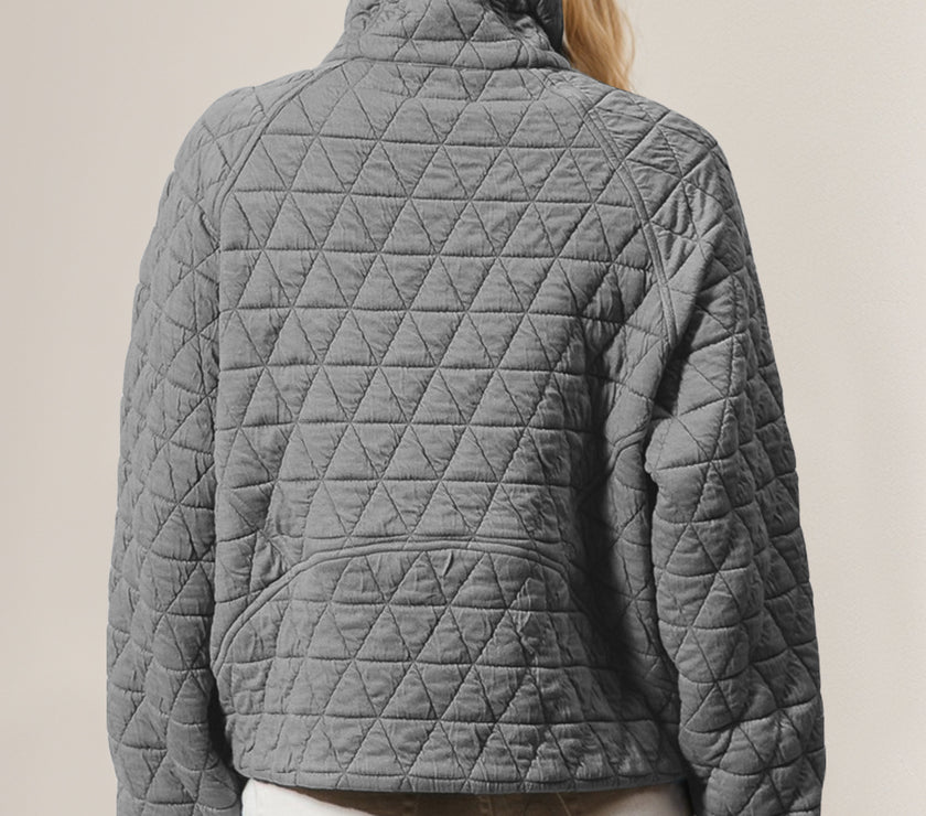 Double Take Half Zip Long Sleeve Quilted Sweatshirt with Pocket