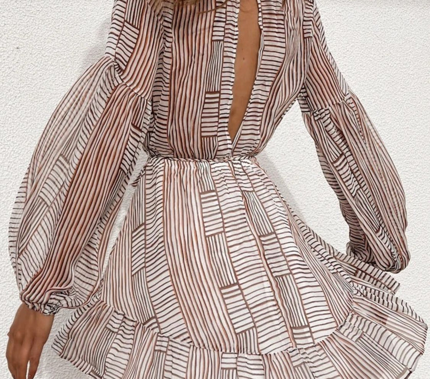 Cutout Back Surplice Long Sleeve Dress