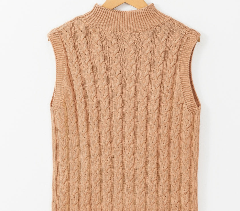 Cable-Knit Mock Neck Sweater Vest