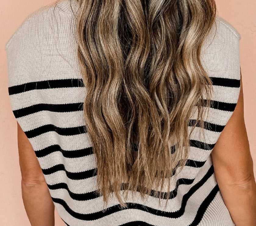 Striped Round Neck Knit Vest