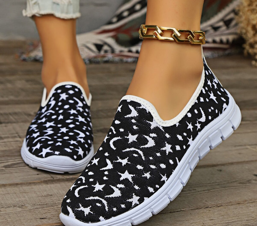 Star & Moon Pattern Flat Loafers