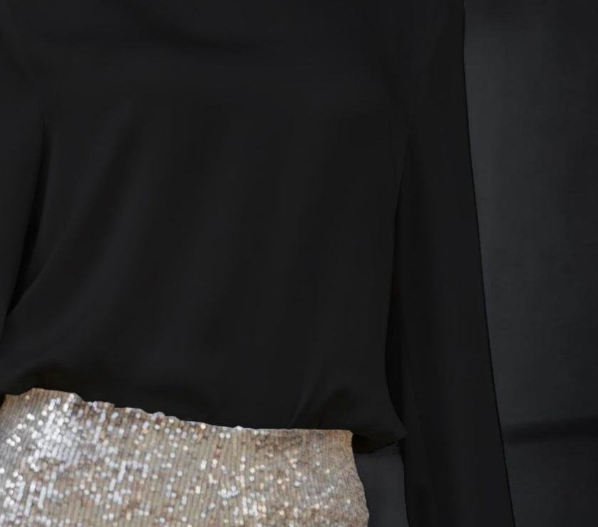 Backless Cowl Neck Long Sleeve Blouse