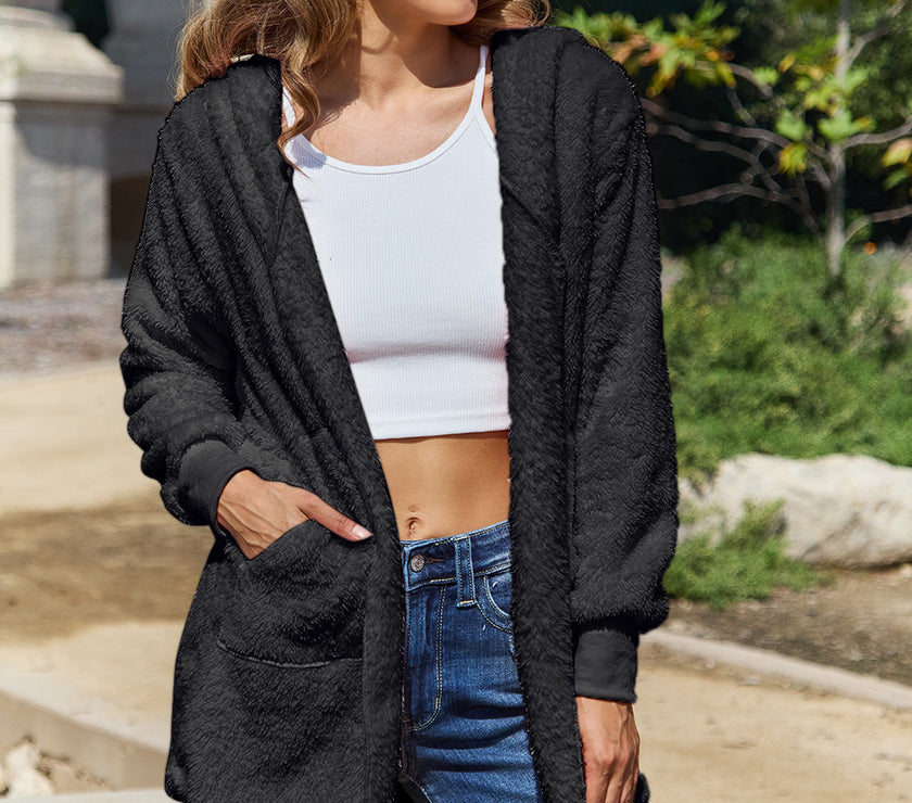 Full Size Teddy Hooded Jacket with Pockets