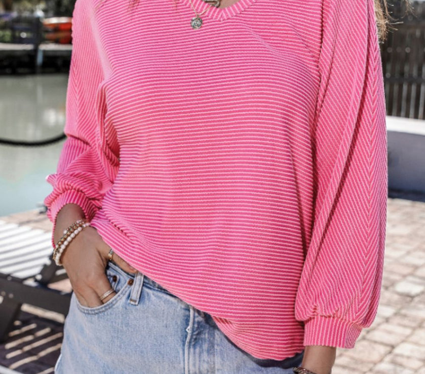 Texture V-Neck Long Sleeve Top