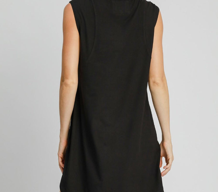 Umgee Round Neck Sleeveless High-Low Curved Hemline Mini Dress