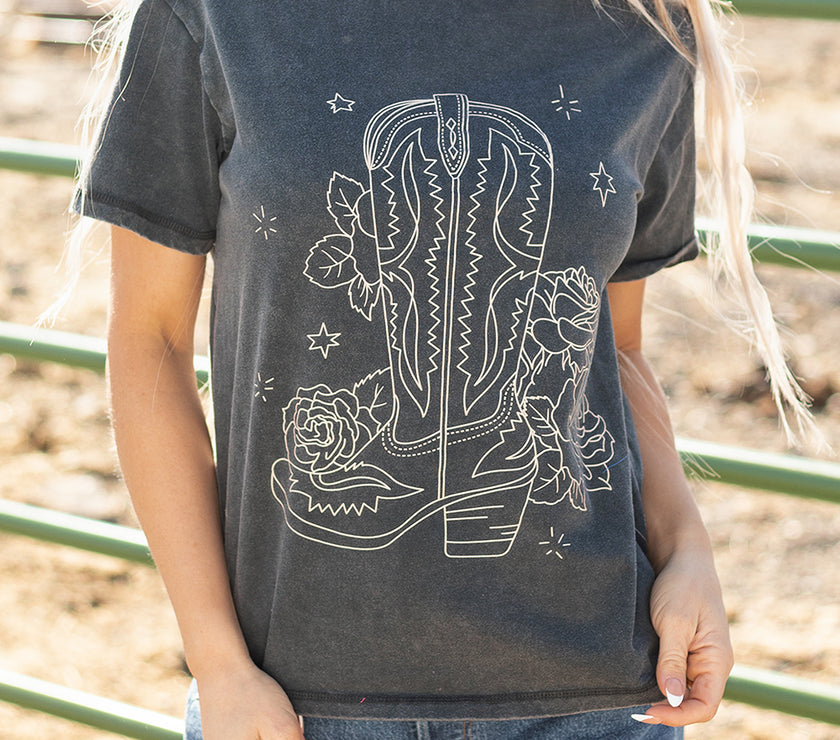 High-Rise Western Cowboy Boots Graphic Tee