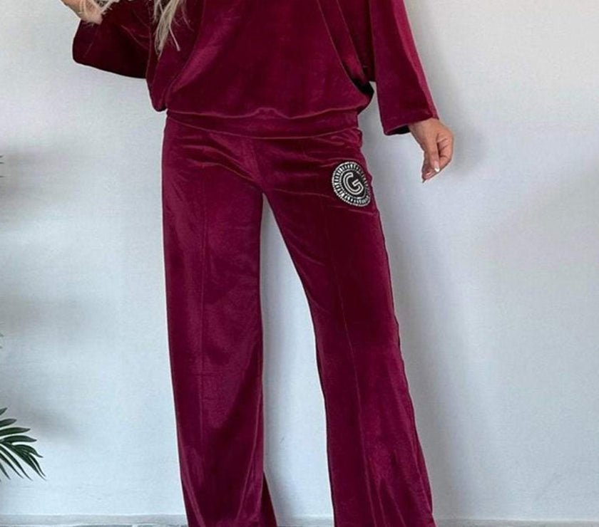 Full Size Boat Neck Long Sleeve Top and Pants Set
