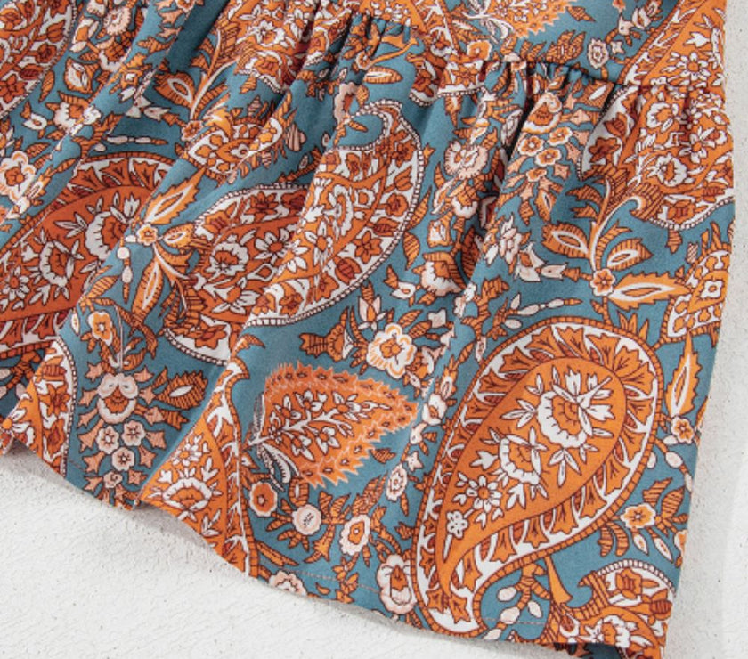 Ruffle Hem Printed Long Sleeve Dress