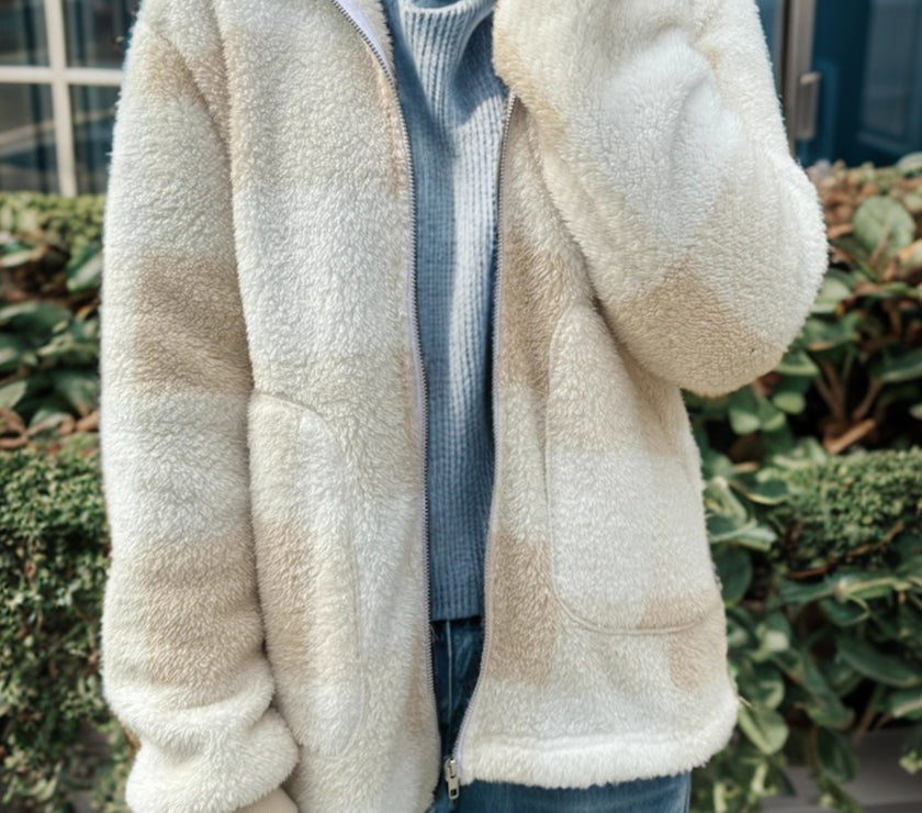 Double Take Full Size Plaid Long Sleeve Hooded Coat