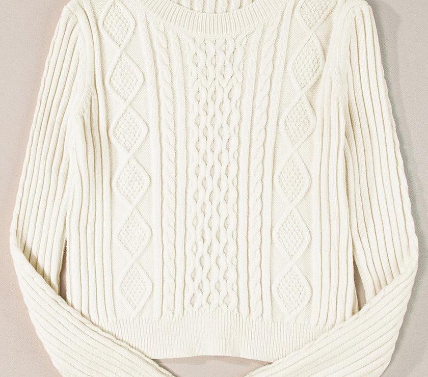 Cable-Knit Round Neck Long Sleeve Sweater