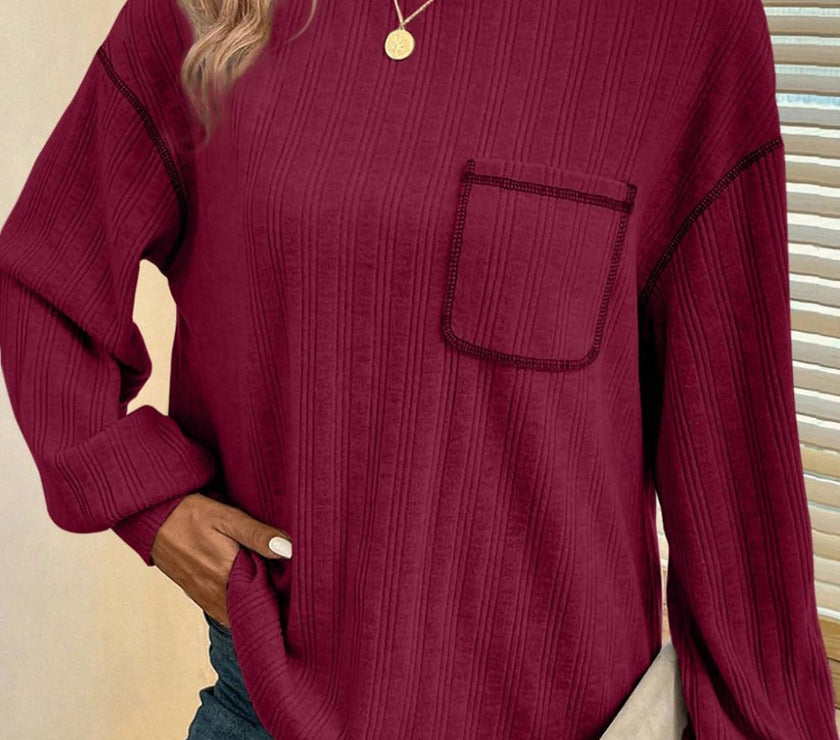 Mandy Contrast Stitching Round Neck Long Sleeve T-Shirt