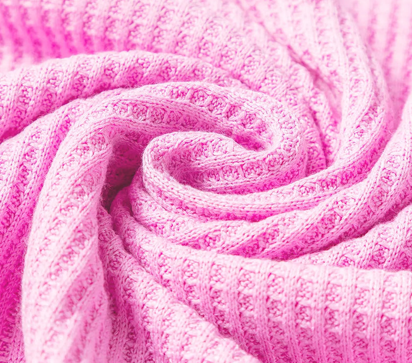 Waffle-Knit V-Neck Long Sleeve Blouse