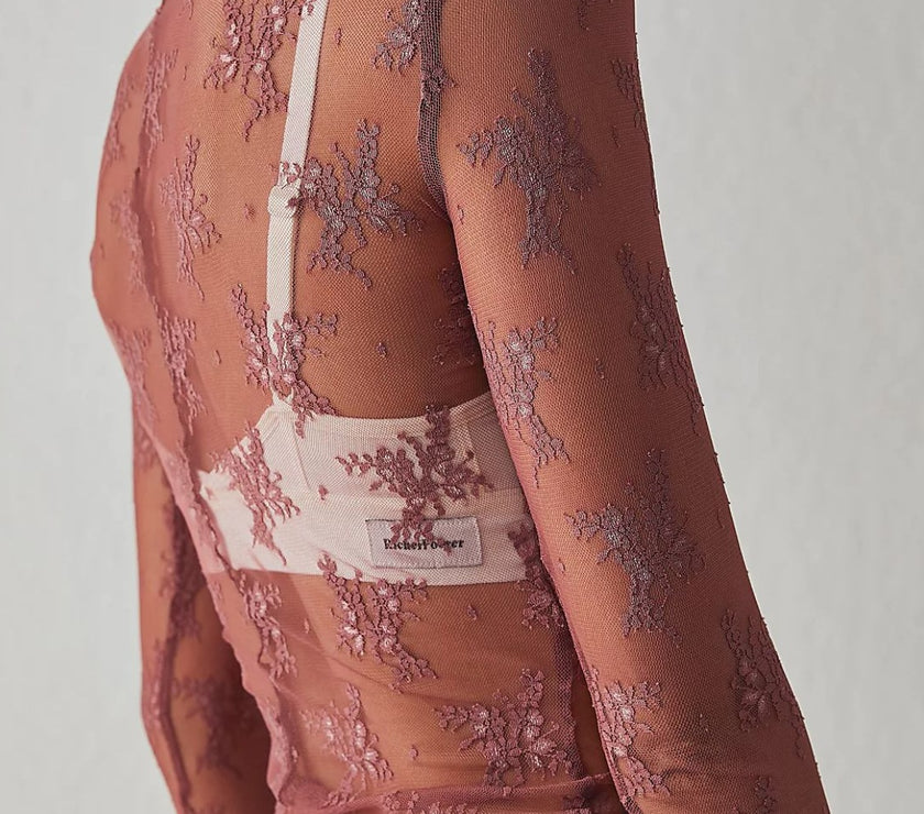 Lace Mock Neck Long Sleeve Blouse