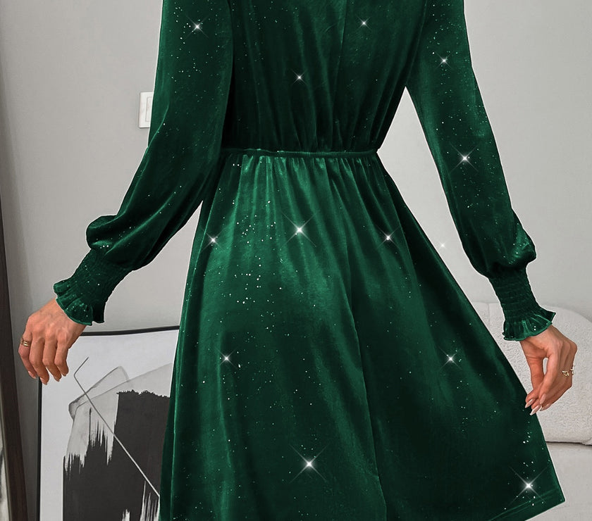 Glitter Mock Neck Long Sleeve Mini Dress
