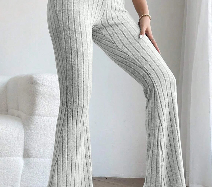 Basic Bae Full Size Ribbed High Waist Flare Pants